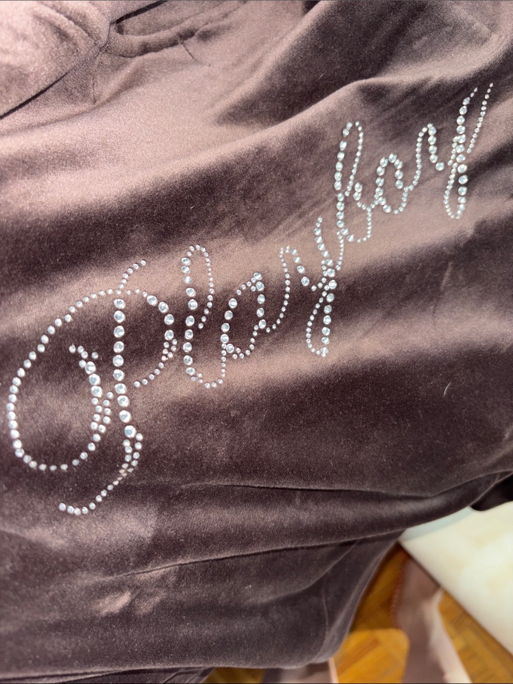 PLAYBOY Brown Velour Top with Rhinestone Script Logo - Picture 13 of 13